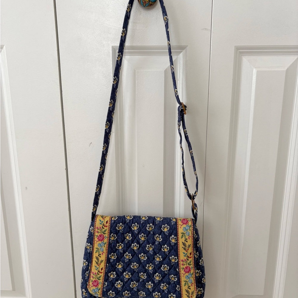 Vera Bradley Navy Quilted Floral Crossbody with Yellow Trim
